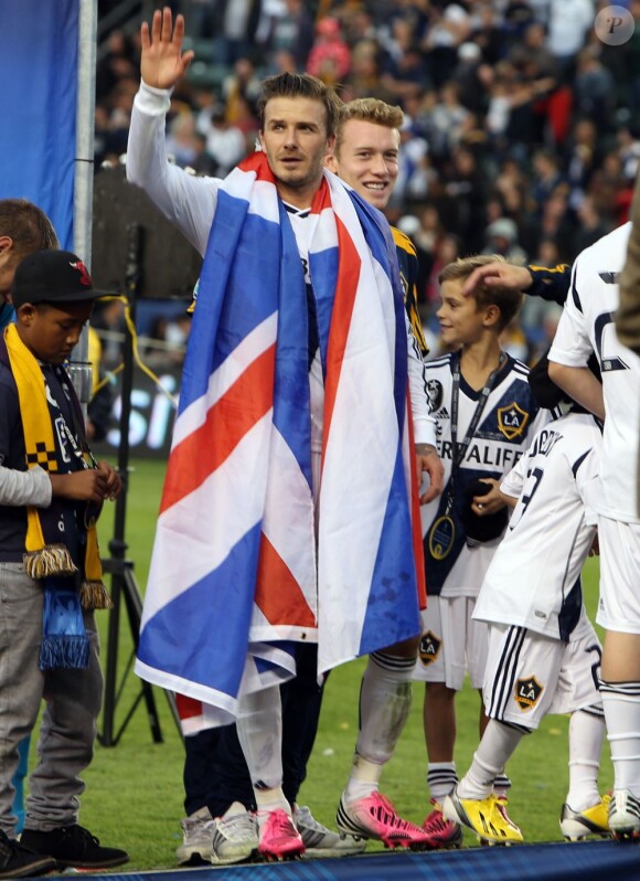 David Beckham fait ses adieux à son club des 'LA Galaxy' apres leur victoire à Carson, USA, le 1er Decembre 2012.