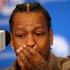 Allen Iverson au Wachovia Center de Philadelphie le 3 décembre 2009 lors d'une conférence de presse marquant son retour au 76ers