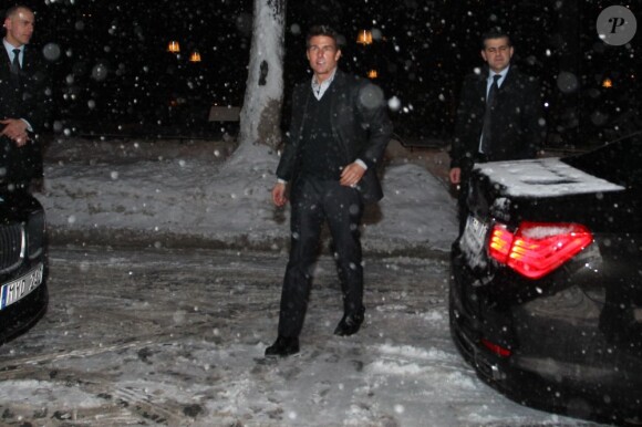 La neige s'invite en même temps que Tom Cruise à la première du film Jack Reacher à Stockholm, le 11 décembre 2012.