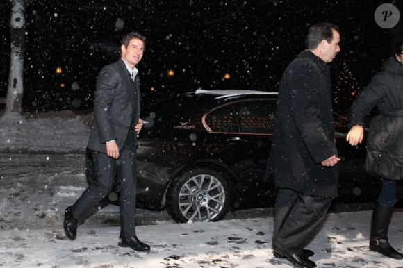 Tom Cruise sous la neige à Stockholm, où il assure la promo du film Jack Reacher, le 11 décembre 2012.
