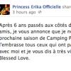 Le message de Princess Erika posté pour ses fans sur Facebook