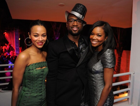 Zode Saldana, Dwyane Wade et sa belle Gabrielle Union lors de la soirée du nouvel an à Miami le 31 décembre 2012 au James Royal Palm