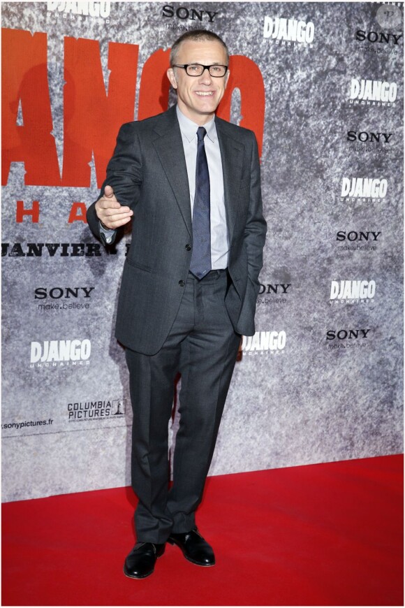 Christoph Waltz, classe et droit pour l'avant-première parisienne du film Django Unchained au Grand Rex, le 7 janvier 2013.