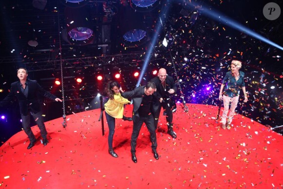 Nikos Aliagas, Shy'm, Pascal Obispo et Alice Taglioni dans En musique tout est permis, diffusée sur TF1 le 25 janvier 2013