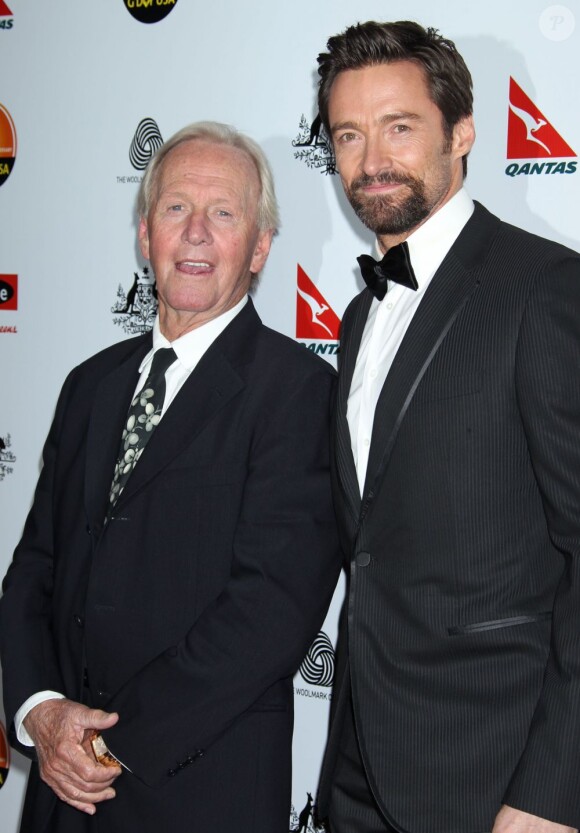 Paul Hogan et Hugh Jackman au 2013 G'Day USA Los Angeles Black Tie Gala, à Los Angeles, le 12 janvier 2013.