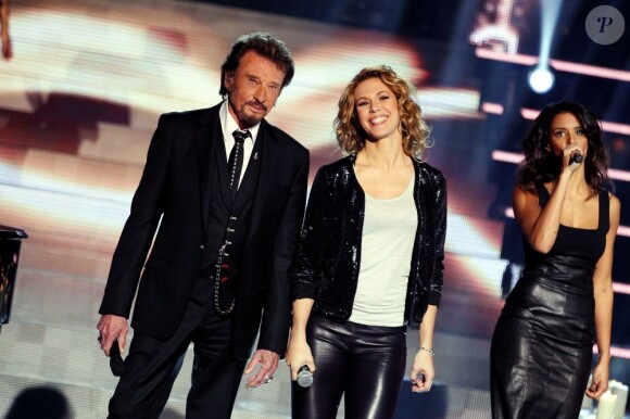 Johnny Hallyday, Lorie et Shy'm lors de l'enregistrement de Samedi soir on chante Goldman, diffusé le 19 janvier 2013 sur TF1