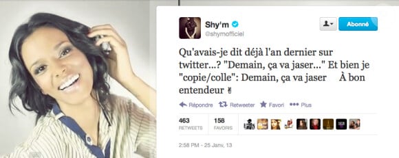 Shy'm annonce une surprise sur Twitter pour les 14ème NRJ Music Awards.