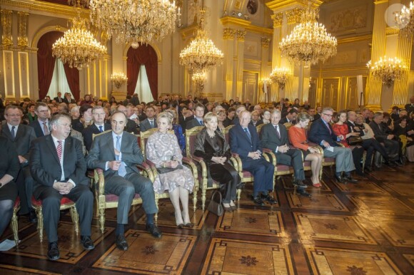 Le roi Albert II de Belgique et la famille royale lors d'une réception du Nouvel An pour les autorités du pays, le 29 janvier 2013