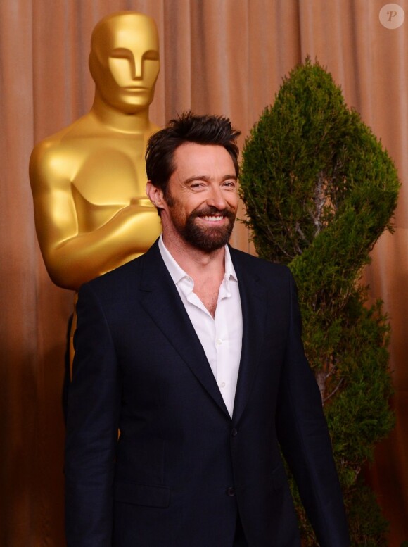 Hugh Jackman tout en barbe pour le déjeuner des nommés aux Oscars 2013 à Los Angeles, le 4 février 2013.