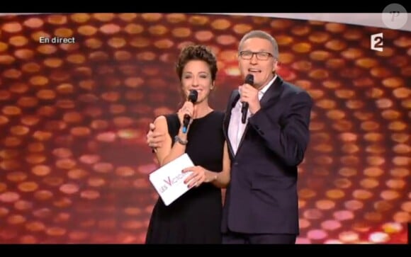 Virginie Guilhaume et Laurent Ruquier présentent la cérémonie des Victoires de la Musique, sur France 2 le 8 février 2013.