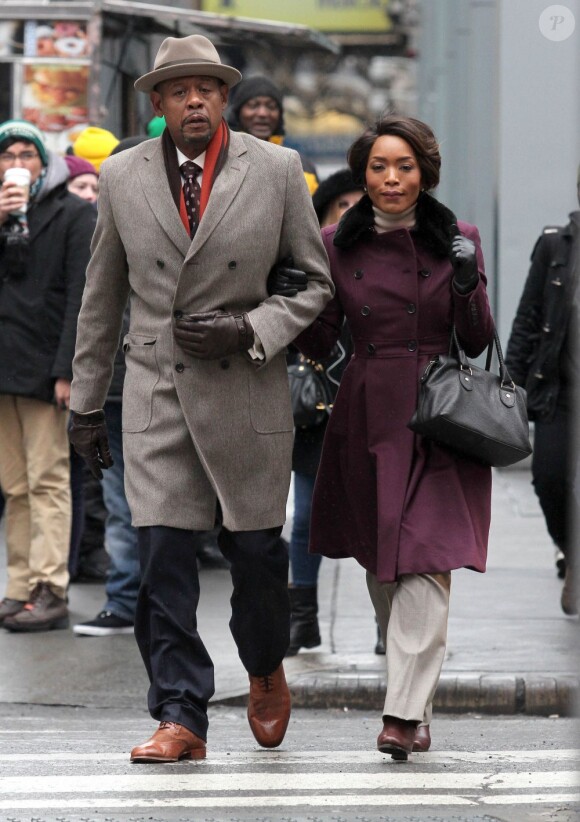 Forest Whitaker et Angela Bassett sur le tournage du film Black Nativity à Times Square, New York City, le 5 février 2013.