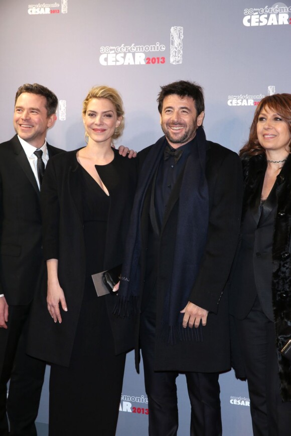 Guillaume de Tonquedec, Judith El Zein, Patrick Bruel et Valérie Benguigui (Le Prénom), lors de la cérémonie des César le 22 février 2013 à Paris
