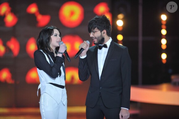 Florian et Sophie-Tith lors de la finale de la Nouvelle Star, mardi 26 février 2013 sur D8
