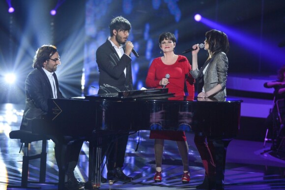 Florian, Sophie-Tith et Maurane lors de la finale de la Nouvelle Star, mardi 26 février 2013 sur D8