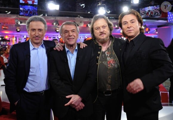 Salvatore Adamo, Michel Drucker, Zucchero et Roberto Alagna - Enregistrement de l'émission Vivement Dimanche à Paris, le 27 février 2013 et qui sera diffusée le 3 Mars.