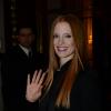 Jessica Chastain quitte lson hôtel parisien, pour se diriger vers le défilé Givenchy à la Halle Freyssinet, Paris, le 3 mars 2013.