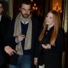 L'actrice Jessica Chastain et son boyfriend Gian Luca Passi sortent de leur hôtel parisien, pour se diriger vers le défilé Givenchy à la Halle Freyssinet, Paris, le 3 mars 2013.