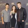 Taylor Lautner, Kristen Stewart et Robert Pattinson à Madrid, le 15 novembre 2012.