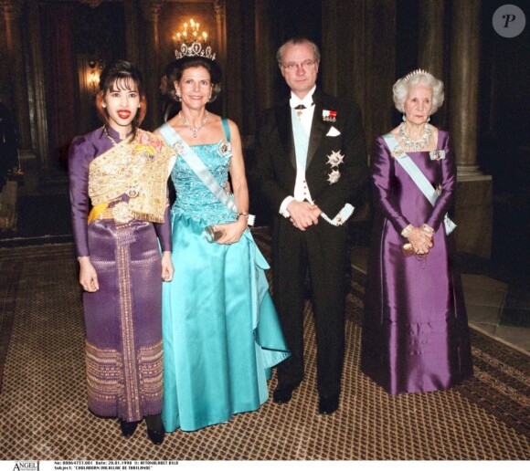Chulaborn Valailak de Thaïlande, la reine Silvia de Suède, le roi Carl Gustaf et la princesse Lilian, Stockholm, le 28 janvier 1998