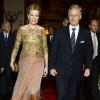 La princesse Mathilde et le prince Philippe de Belgique lors d'un dîner de gala le 20 mars 2013 à Map Ta Phut, dans le cadre de leur mission économique en Thaïlande.