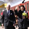 Le roi Carl XVI Gustaf de Suède et la reine Silvia en visite dans le comté de Halland, le 4 avril 2013, dans le cadre de la tournée du jubilé de diamant du souverain, monté sur le trône le 15 septembre 1973.
