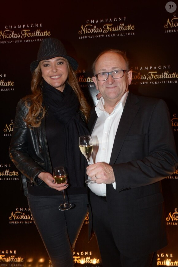 Sandrine Quétier et Dominique Pierre à la soirée Nicolas Feuillatte, célèbre maison de champagne, aux Salons France Amériques à Paris, mercredi 10 avril 2013.