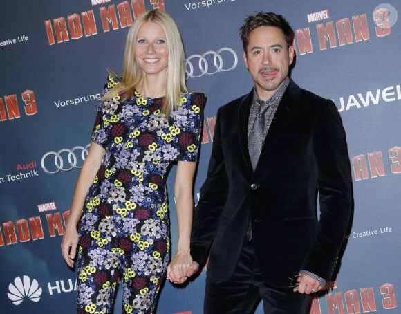 Gwyneth Paltrow et Robert Downey Jr. lors de l'avant-première de "Iron Man 3" au Grand Rex à Paris le 14 avril 2013