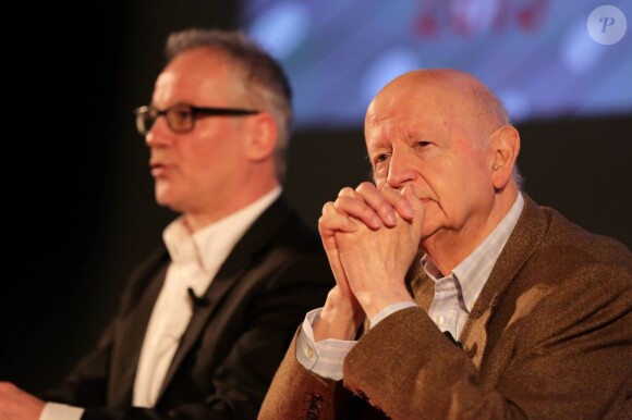 Thierry Fremaux et Gilles Jacob à la conférence de presse pour la selection des films au prochain festival de Cannes à Paris, le 18 avril 2013.