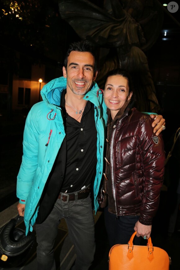 Adeline Blondieau et son compagnon Laurent Hubert complices à la soirée d'ouverture du festival du film de Boulogne-Billancourt, le 19 avril 2013.