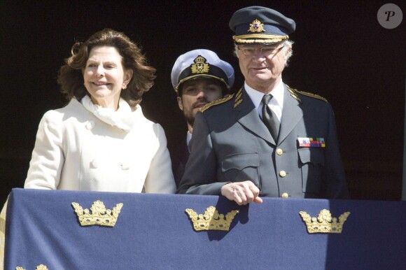 Célébrations du 67e anniversaire du roi Carl XVI Gustaf de Suède, le 30 avril 2013 au palais royal Drottningholm à Stockholm. La reine Silvia, le prince Carl Philip et la princesse Madeleine y prenaient part, mais pas la princesse Victoria et le prince Daniel, en déplacement à Amsterdam pour l'intronisation du roi Willem-Alexander des Pays-Bas.