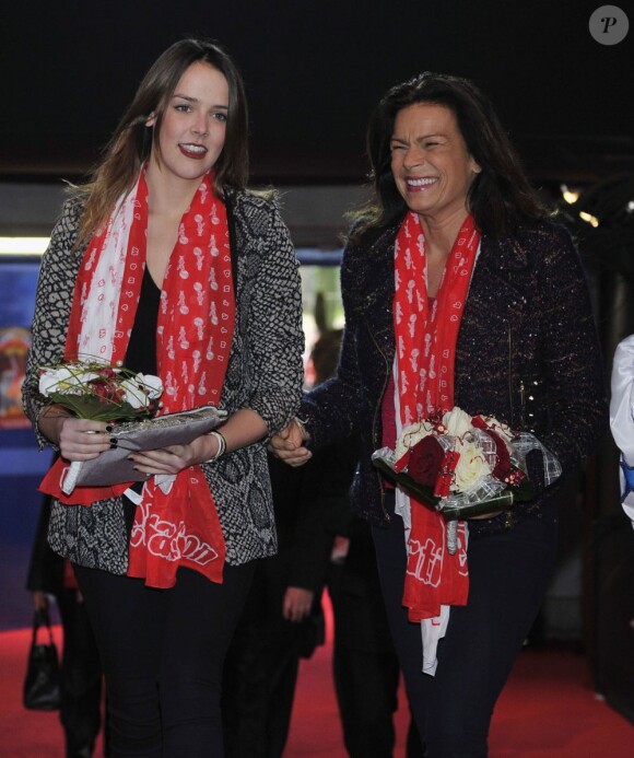 La princesse Stephanie de Monaco et sa fille Pauline Ducruet a " New Generation ", 2eme Competition de Cirque pour de Jeunes Artistes a Monaco. Le 2 fevrier 2013