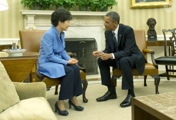 Le président des États-Unis Barack Obama et le président de la Corée du Sud Park Geun-hye lors d'une conférence de presse à la Maison Blanche. Le 7 mai 2013.