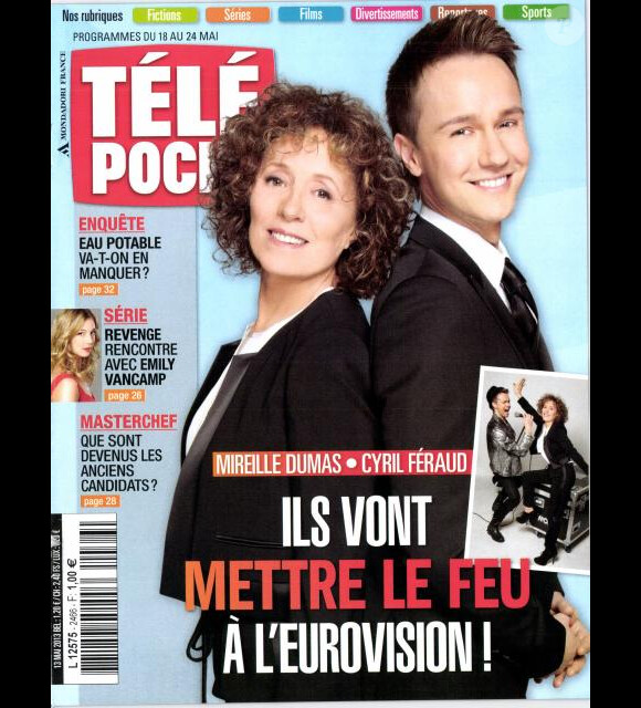 Cyril Féraud et Mireille Dumas s'expriment sur l'Eurovision dans les pages de Télé Poche en kiosques le 13 mai 2013.