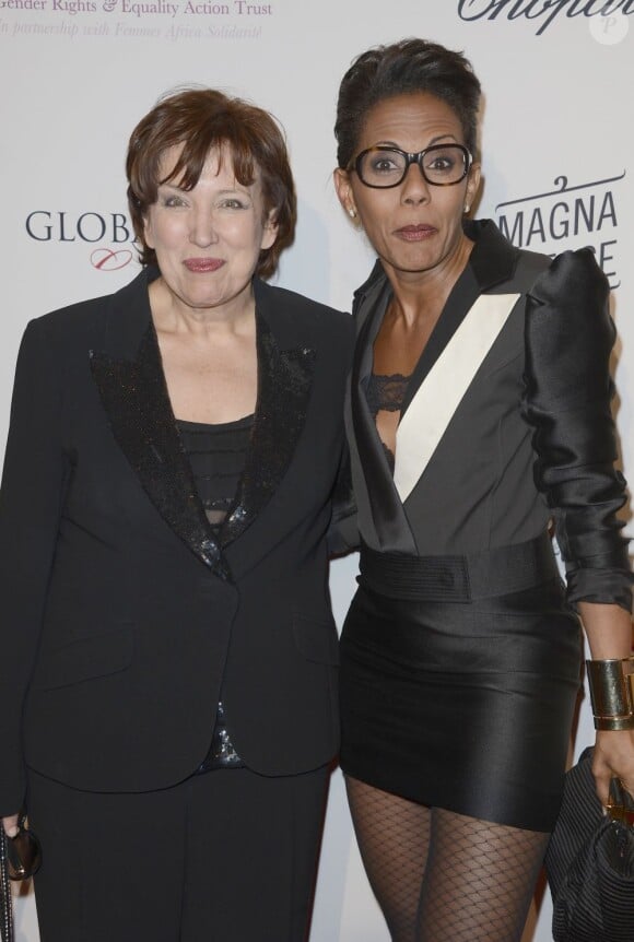 Audrey Pulvar et Roselyne Bachelot lors de la 4e édition du "Global Gift Gala" au George V à Paris le 13 mai 2013.