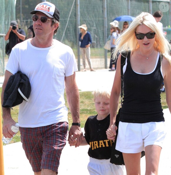 L'acteur Dennis Quaid et Kimberly Buffington accompagnaient le 18 mars 2013 leur fils Thomas, 5 ans, à son match de baseball, dans le quartier de Brentwood, à Los Angeles.