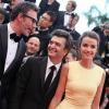 Michel Hazanavicius, Thomas Langmann et Céline Bosquet pendant la montée des marches du film Inside Llewyn Davis lors du 66e festival du film de Cannes, le 19 mai 2013.