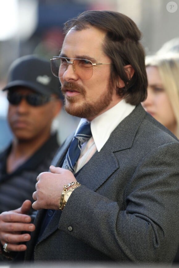Christian Bale sur le tournage d'American Hustle à New York le 17 mai 2013.