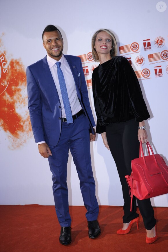 Jo-Wilfried Tsonga et Sylvie Tellier, lors de la soirée des joueurs de Roland-Garros qui se déroulait à la Résidence de l'Ambassadeur des Etats-Unis le 24 mai 2013 à Paris