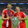 Franck Ribéry et ses partenaires du Bayern Munich ont célébré leur victoire en finale de la Ligue des Champions face au Borussia Dortmund (2-1), le 25 mai 2013 au stade de Wembley à Londres