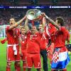 Franck Ribéry et ses partenaires du Bayern Munich ont célébré leur victoire en finale de la Ligue des Champions face au Borussia Dortmund (2-1), le 25 mai 2013 au stade de Wembley à Londres