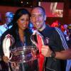 Franck Ribéry et sa femme Wahiba lors des célébrations au Grosvenor house de Londres après la victoire du Bayern Munich en finale de la Ligue des Champions face au Borussia Dortmund (2-1), le 25 mai 2013