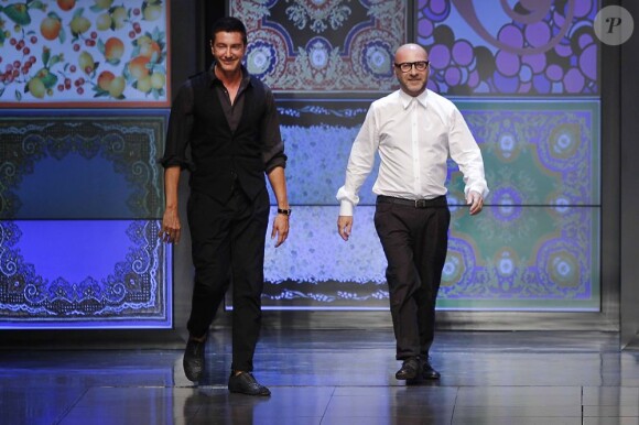 Stefano Gabbana et Domenico Dolce lors du défilé D&G printemps-été 2012 à Milan. Septembre 2011.