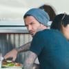 L'ex-footballeur David Beckham à la terrasse d'un restaurant à New York, le 5 Juin 2013.