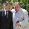 Le député maire de Nice, Christian Estrosi, et l'acteur francais Gérard Depardieu participant à la conférence de presse le 6 juin 2013 au Musée Massena à Nice, le 6 juin 2013, présentant la programmation du 1er Festival du Cinéma russe à Nice