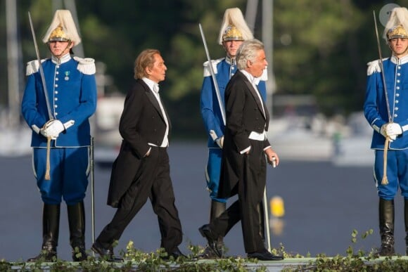 Valentino débarquant au domaine royal Drottningholm, à l'ouest de Stockholm, pour la réception du mariage de la princesse Madeleine de Suède et Chris O'Neill, le 8 juin 2013.