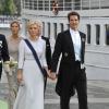 Le prince Pavlos de Grece et la princesse Marie-Chantal de Grèce embarquent à bord du SS Stockholm lors du mariage de la princesse Madeleine et de Chris O'Neill le 8 juin 2013 à Stockholm, en route pour la réception à Drottningholm.