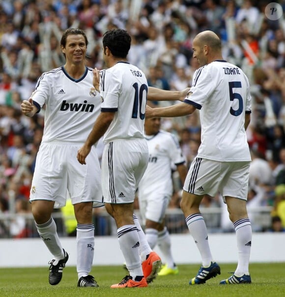 Redondo, Luis Figo et Zinédine Zidane à Madrid le 9 juin 2013 pour un match caritiatif entre les anciennes gloires du Real Madrid et celles de la Juventus Turin.