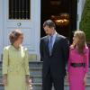 Déjeuner offert au palais de la Zarzuela, par le roi Juan Carlos Ier entouré de la reine Sofia, du prince Felipe, de la princesse Letizia et de l'infante Elena, le 11 juin 2013 à Madrid en l'honneur du prince héritier Naruhito du Japon, en visite officielle du 10 au 15 juin à l'occasion de l'année Espagne-Japon pour les 400 ans de relations diplomatiques entre les deux pays.