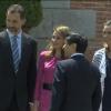 Vidéo de la cérémonie d'accueil au déjeuner offert au palais de la Zarzuela, par le roi Juan Carlos Ier entouré de la reine Sofia, du prince Felipe, de la princesse Letizia et de l'infante Elena, le 11 juin 2013 à Madrid en l'honneur du prince héritier Naruhito du Japon, en visite officielle du 10 au 15 juin à l'occasion de l'année Espagne-Japon pour les 400 ans de relations diplomatiques entre les deux pays.