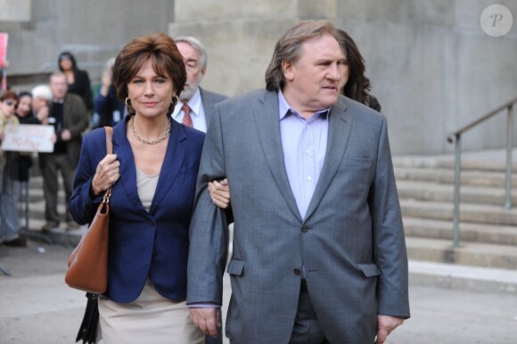 Gérard Depardieu et Jacqueline Bisset sur le tournage du film "Welcome to New York" le 3 mai 2013